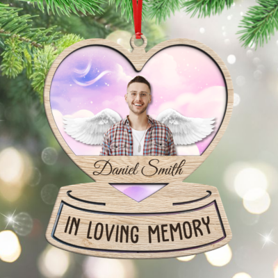 Custom Memorial Ornament Wood Heart Christmas: In Loving Memory 0811